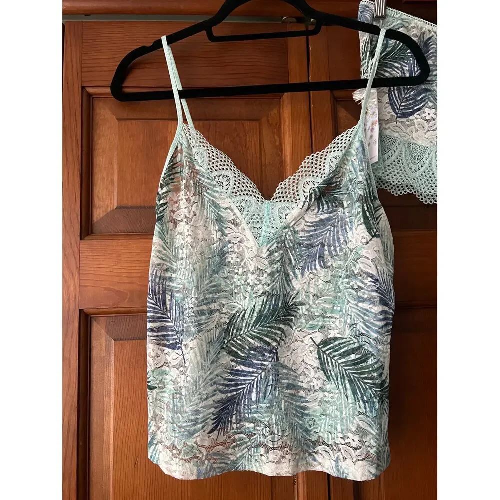 NWT In Bloom by Jonquil Women's Lace Cami & Shorts Pajama Set Aqua Palm Size XL